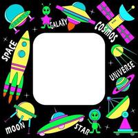 WVector frame on the theme of outer space.Cover, frame, photo frame, template, flyer, background. vector