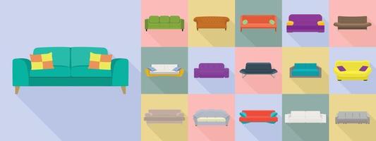 Sofa icon set, flat style vector