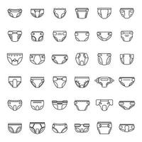 Soft diaper icons set, outline style vector