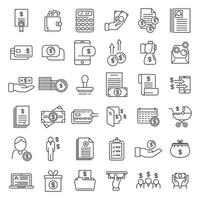 Allowance icons set, outline style vector