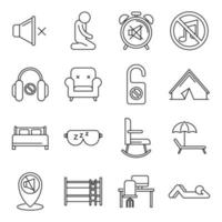 Summer quiet spaces icons set, outline style vector