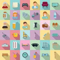 Nursing home icons set, flat style vector