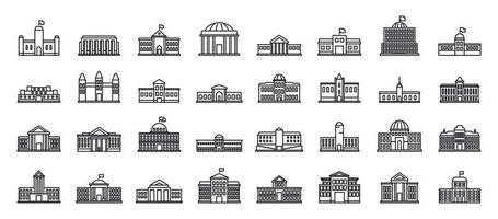 Parliament building icons set, outline style vector