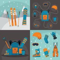 conjunto de concepto de banner de kit de snowboard, estilo plano vector