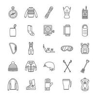 Snowboard equipment icons set, outline style vector