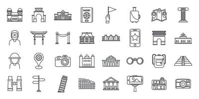 Sightseeing tourist icons set, outline style vector