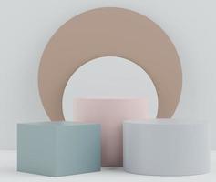 3d render podio de tono tierra abstracto con fondo limpio. soporte de exhibición de moda moderna con formas geométricas simples. pedestal vacío vacío para mostrar cosméticos, productos y presentación. foto