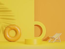 3d render of minimal display podium with summer season background concept. Minimalist pedestal for web banner and mock up. photo