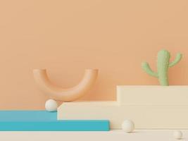 3d render of Abstract minimal  display podium for showing products, cosmetic presentation and mock up. Showcase scene with pastel earth tone background. Illuminated simple geometric shapes. photo