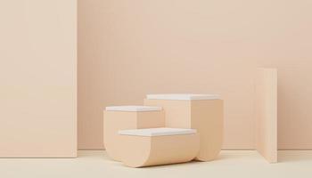 3d render of minimal display podium design for mock up and product presentation. Pedestal stage with pastel color scene. Trendy design for mock up and web banner. photo