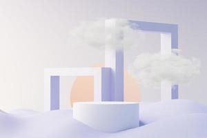 3d render of Beauty podium with Very Peri color of the year 2022 design for product presentation and advertising. Minimal pastel sky and Dreamy land scene. Romance concept. photo