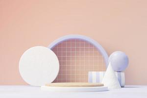 3d render of Beauty podium with Very Peri color of the year 2022 design for product presentation and advertising. Minimal pastel sky and Dreamy land scene. Romance concept. photo