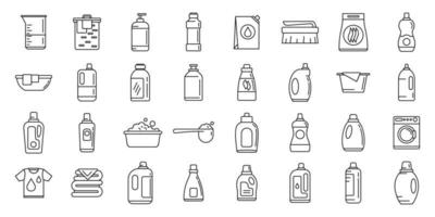 Wash softener icons set, outline style vector