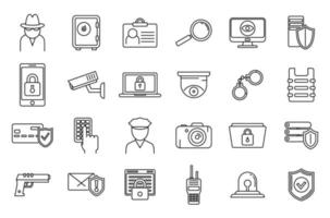 Security service scan icons set, outline style vector