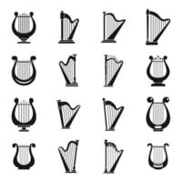 Harp music icons set, simple style vector