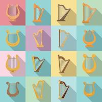 Harp icons set, flat style vector