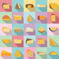 Cheese icons set, flat style vector