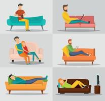 Sofa chair couch banner concept set, flat style vector