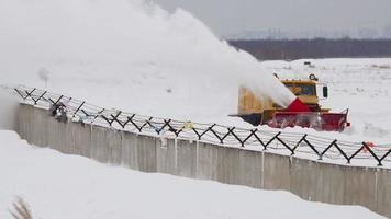 Snow thrower clears the taxiway, Tolmachevo airport, Novosibirsk video