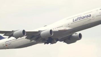 FRANKFURT AM MAIN, GERMANY JULY 17, 2017 - Lufthansa Boeing 747 D ABYG take off at runway 07C. Fraport, Frankfurt, Germany video