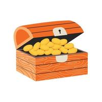 Vector treasure chest with gold coins. Flat cartoon illustration