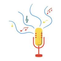 Musical microphone with notes. Music vector flat element