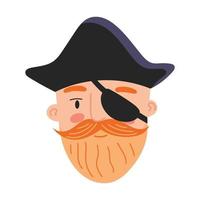 ilustración de retrato pirata con sombrero tricornio negro y con un parche en el ojo vector
