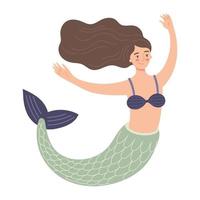 personaje de fantasía lindo de dibujos animados. sirena plana divertida vector