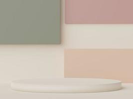 3d rendering of pastel minimal scene of white blank podium with earth tones theme. Muted saturated color. Simple geometric shapes design. photo