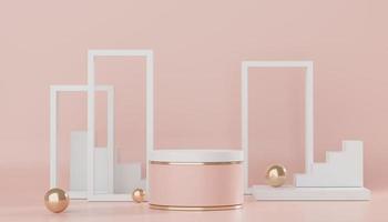Podium for product placement with Retro modern and contemporary design. 3d rendering minimal scene for mock up and showing brand. Pedestal platform for cosmetic advertise. Various of arch simple. photo