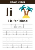 Learning English alphabet for kids. Letter I. Hand drawn island. vector