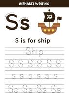 Learning English alphabet for kids. Pirate theme. Letter S. Hand drawn pirate. vector