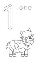 Flashcard number 1. Preschool worksheet. Black and white farm animals. vector