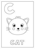 aprender el alfabeto inglés para niños. letra c lindo gato de dibujos animados. vector