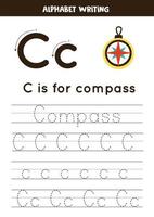 Learning English alphabet for kids. Letter C. Hand drawn compass. vector