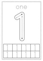 Tracing number one. Preschool worksheet. Black and white. vector