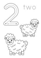 Flashcard number 2. Preschool worksheet. Black and white farm animals. vector