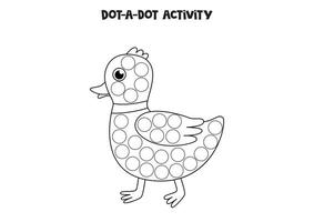 Dot a dot game for preschool kids. Cute duck. vector