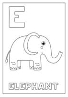 aprender el alfabeto inglés para niños. letra e. lindo elefante de dibujos animados. vector