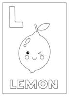 Learning English alphabet for kids. Letter L. Cute lemon. vector