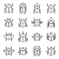 Egypt Scarab beetle icons set, outline style vector