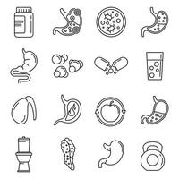 conjunto de iconos de salud digestiva, estilo de esquema vector