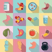 Digestion icons set, flat style vector