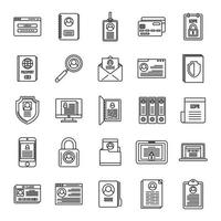 Digital personal information icons set, outline style vector