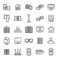 Global remote access icons set, outline style vector