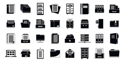 Work storage of documents icons set, simple style vector