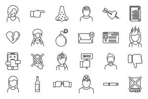 Modern teen problems icons set, outline style vector