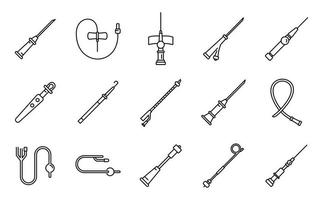 Medical catheter icons set, outline style vector