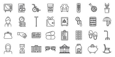 Retirement plan icons set, outline style vector