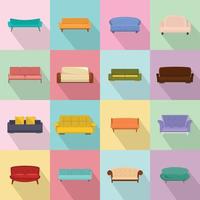 Sofa chair room couch icons set, flat style vector